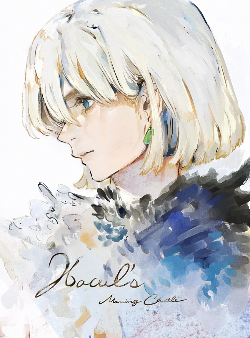 1boy absurdres blonde_hair blue_eyes closed_mouth copyright_name earrings highres howl_pendragon howl_no_ugoku_shiro jewelry male_focus orie_h portrait solo