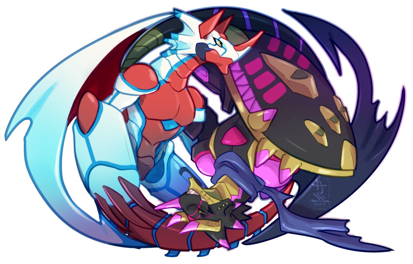 canoweissmon digimon digimon_(creature) dragon highres horns regulusmon scarf sharp_teeth shield teeth wings