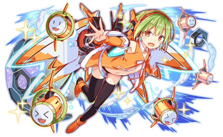 &gt;_&lt; 1girl anime_coloring ankle_boots armpit_crease artist_request bare_shoulders bikini bikini_bottom_only black_bikini black_thighhighs blush bob_cut boots center_opening chunithm coat coat_ribbon collar collarbone crash_fever detached_collar detached_sleeves dot_nose dress fang full_body game_cg gradient_hair green_hair hair_between_eyes hairband headphones juliet_sleeves knees_together_feet_apart leg_up long_sleeves looking_at_viewer mechanical_wings missile multicolored_hair navel no_pants no_shirt nose official_art orange_coat orange_dress orange_eyes orange_hairband outline outstretched_arms puffy-trimmed_coat puffy_sleeves red_outline revealing_clothes ribbon short_hair sky_feather_(chunithm) sleeveless sleeveless_coat sleeves_past_wrists smile solo spread_arms stomach string_bikini swimsuit tachi-e thighhighs third-party_source transparent_background two-tone_wings white_collar white_ribbon wings