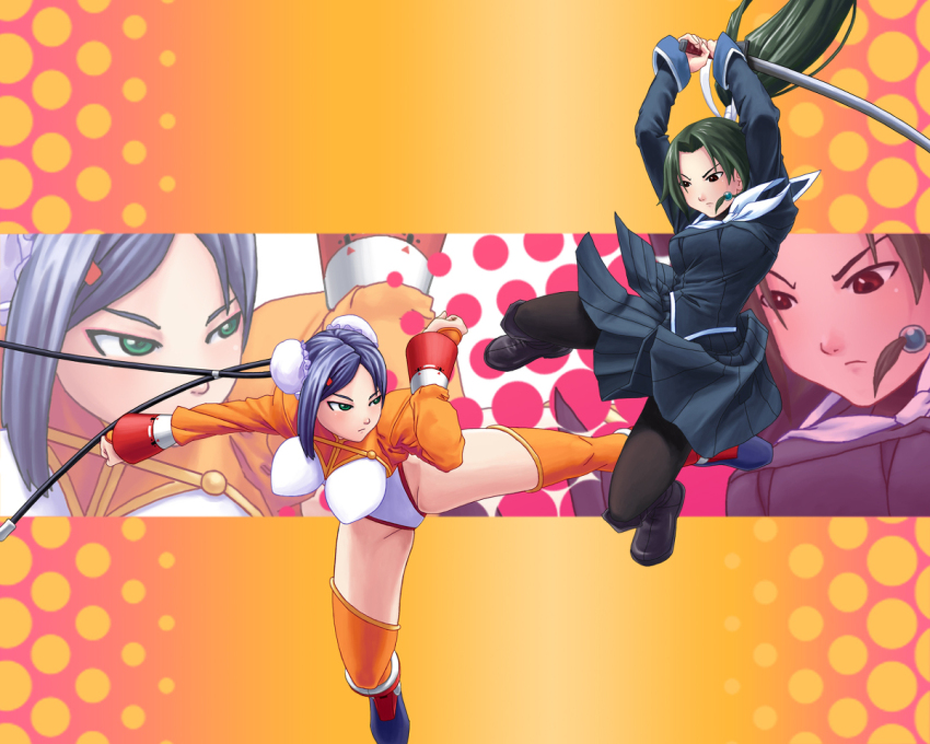 2girls arcana_heart battle katana mei-fang multiple_girls sword tokinomiya_kamui weapon