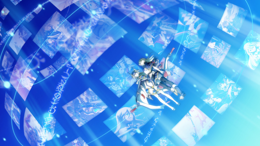 2girls blazblue blazblue:_chronophantasma blonde_hair dual_persona mecha_musume mu-12 multiple_girls navel noel_vermillion official_art tagme