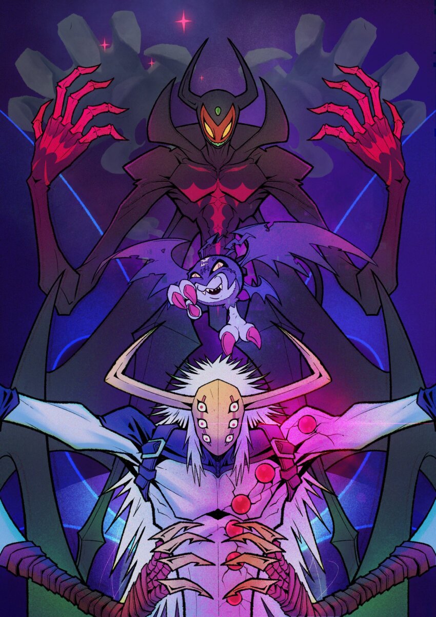 claws digimon digimon_(creature) donedevimon highres mask neodevimon picodevimon sharp_teeth simple_background teeth white_background wings