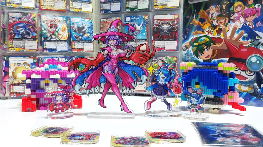 appmon chameleon claws digimon digimon_universe:_appli_monsters dress hat highres long_hair mienumon one_eye_covered pointy_ears puppet tiara warudamon witch_hat