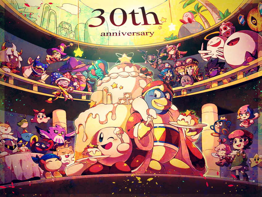 5girls ^_^ absolutely_everyone adeleine ahoge angel angel_wings animal_ears animal_hands anniversary aqua_hair arms_up ascot bandana bandana_waddle_dee bat_wings beak beanie belt belt_buckle belt_collar beret bird black_eyes black_footwear black_hair black_headwear black_robe black_wings blonde_hair blue_bandana blue_belt blue_eyes blue_hair blue_headwear blue_hood blue_trim blunt_bangs blunt_ends blush_stickers boots bow bowtie broom broom_riding brown_footwear buckle buttons cake cake_slice cape cat chuchu_(kirby) claws clenched_hands closed_eyes closed_mouth collar collared_dress colored_sclera colored_skin commentary_request confetti coo_(kirby) covered_mouth crazy_eyes cross-eyed crown cube_hat_ornament dark_matter_(kirby) dark_matter_blade dark_meta_knight dark_mind dark_nebula dark_skin detached_wings disembodied_hand drawcia dress elfilin elline_(kirby) english_text everyone extra_eyes eyelashes fairy_wings fang fang_out fish flamberge_(kirby) flying food fork francisca_(kirby) fur-trimmed_robe fur-trimmed_sleeves fur_trim gem gloves gooey_(kirby) green_cape green_dress green_hair grey-framed_eyewear grey_skin grin gryll_(kirby) hair_over_one_eye hair_ribbon half-closed_eye half-closed_eyes halo hamster hand_on_own_chin hand_on_railing hands_on_own_cheeks hands_on_own_face hat heart high_heels highres holding holding_fork holding_plate indoors jester_cap kine_(kirby) king_dedede kirby kirby_(series) large_ears long_hair long_sleeves long_tongue looking_at_another magolor marx_(kirby) meta_knight mini_crown miracle_mallet mirror multicolored_hair multiple_girls nago neckerchief necktie nintendo no_humans no_mouth ocean_sunfish octopus one-eyed one_eye_closed open_clothes open_mouth open_robe orange_boots oversized_food oversized_object owl palm_tree pillar pink_dress pink_hair pink_skin pitch_(kirby) plate pointy_footwear polka_dot_headwear pom_pom_(clothes) pom_pom_beanie prince_fluff purple_cape purple_headwear purple_necktie rainbow_hair rayman_limbs red_ascot red_bow red_bowtie red_dress red_footwear red_gemstone red_hair red_headwear red_necktie red_ribbon red_robe red_sclera red_sleeves red_trim ribbon ribbon_(kirby) rick_(kirby) robe sabaton scar scar_across_eye scar_on_face scarf shadow_kirby shirushiki shoes short_hair shoulder_pads smile socks solid_oval_eyes spiked_hair star_(symbol) star_block striped_clothes striped_headwear susie_(kirby) table taranza tongue tree triangle_print two-tone_headwear v-shaped_eyes very_short_hair white_cape white_collar white_eyes white_footwear white_gloves white_hair white_neckerchief white_scarf white_socks white_wings wide_sleeves wings witch_hat yarn yellow_eyes yellow_gloves yellow_halo yellow_headwear yellow_sclera yellow_shoes yellow_trim yellow_wings zan_partizanne zero_(kirby) zero_two_(kirby)