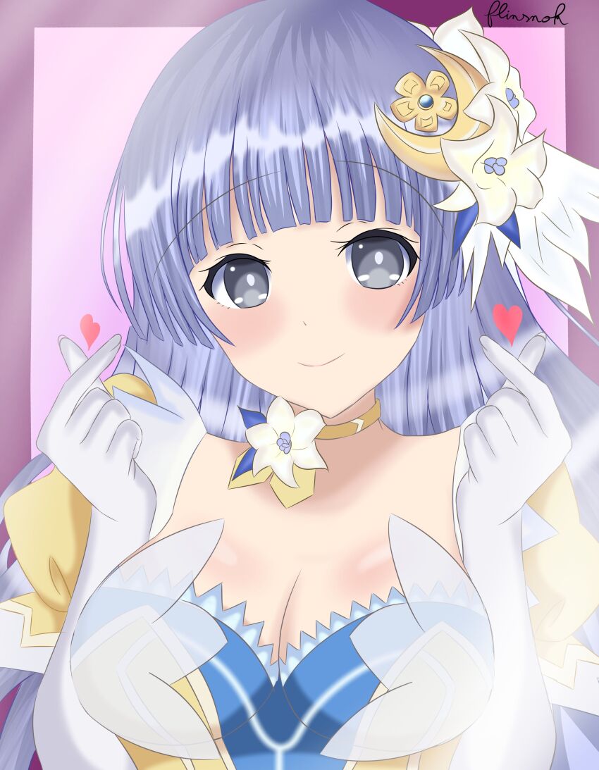 1girl absurdres blush breasts cleavage date_a_live dress flinsnok gloves grey_eyes grey_hair hair_ornament highres izayoi_miku large_breasts long_hair