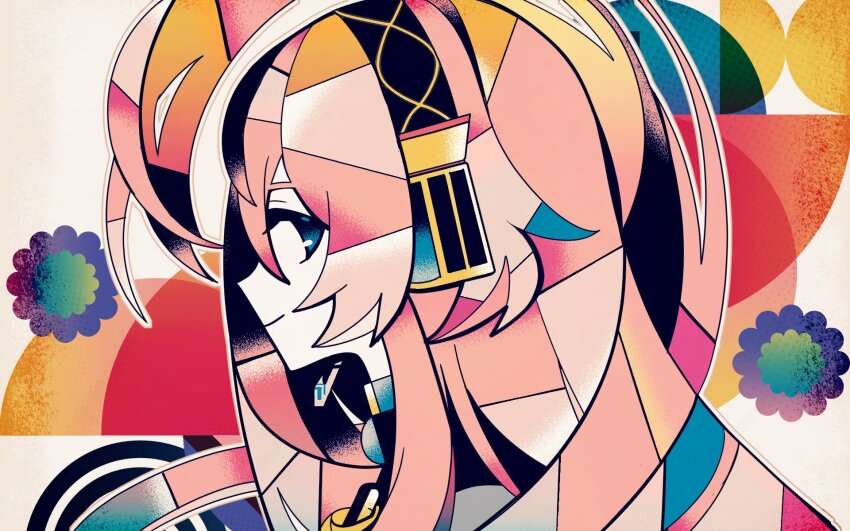 1girl blue_eyes closed_mouth headphones highres long_hair machigami_yoh megurine_luka pink_hair portrait profile solo vocaloid
