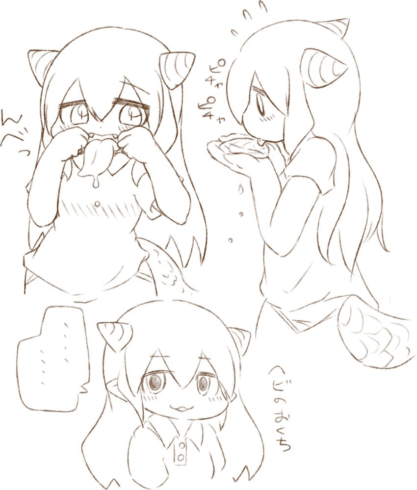 1girl absurdres artist_request dragon_girl highres long_tongue monochrome saliva tagme tongue tongue_out