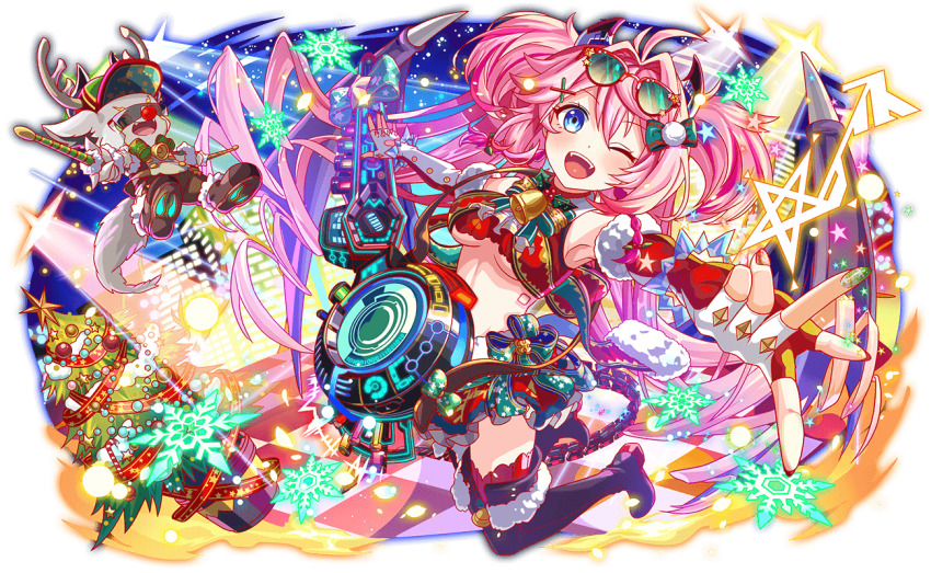 1girl absurdly_long_hair alternate_costume antenna_hair antlers aqua_eyes armpits artist_request ascot bare_shoulders baseball_bat bat_wings bell black_boots blush boots bow braid breasts brown_pants building buttons cel_shading checkered_floor christmas christmas_ornaments christmas_tree collar colored_inner_animal_ears crash_fever crop_top double-breasted drill_hair drumsticks fake_antlers fangs fingerless_gloves fleming_(crash_fever) full_body game_cg gloves green-tinted_eyewear green_bow green_eyes green_nails green_ribbon hair_between_eyes hair_bow hair_intakes hair_ornament hat holding holding_drumsticks horns lace lace-trimmed_thighhighs lace_trim layered_skirt light_particles long_hair looking_at_viewer mechanical_tail medium_breasts microskirt mistletoe multicolored_hat nail_polish number_tattoo numbered official_alternate_costume official_art one_eye_closed open_mouth outline pants paw_print_soles pink_hair plant pom_pom_(clothes) potted_plant print_gloves print_ribbon puffy-trimmed_gloves puffy-trimmed_ribbon puffy-trimmed_shirt puffy_wrist_cuffs purple_wings red_gloves red_nails red_nose red_outline red_ribbon red_shirt red_skirt red_thighhighs reindeer_antlers ribbon shirt shoe_soles sidelocks skirt sleeveless sleeveless_shirt snowflakes solo square square_tattoo star_(symbol) star_ornament star_print stomach_tattoo sunglasses tachi-e tail tattoo teeth thick_eyebrows thigh_boots thighhighs third-party_source tinted_eyewear tongue transparent_background twin_braids twin_drills two-tone_gloves two_side_up underboob very_long_hair white_ascot white_collar white_fur white_pom_poms white_tail white_wrist_cuffs wings wrist_cuffs x_hair_ornament