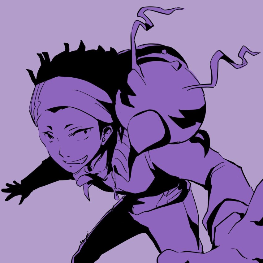 1boy bandana beak bug digimon digimon_(creature) highres kunemon smile tominaga_ryo