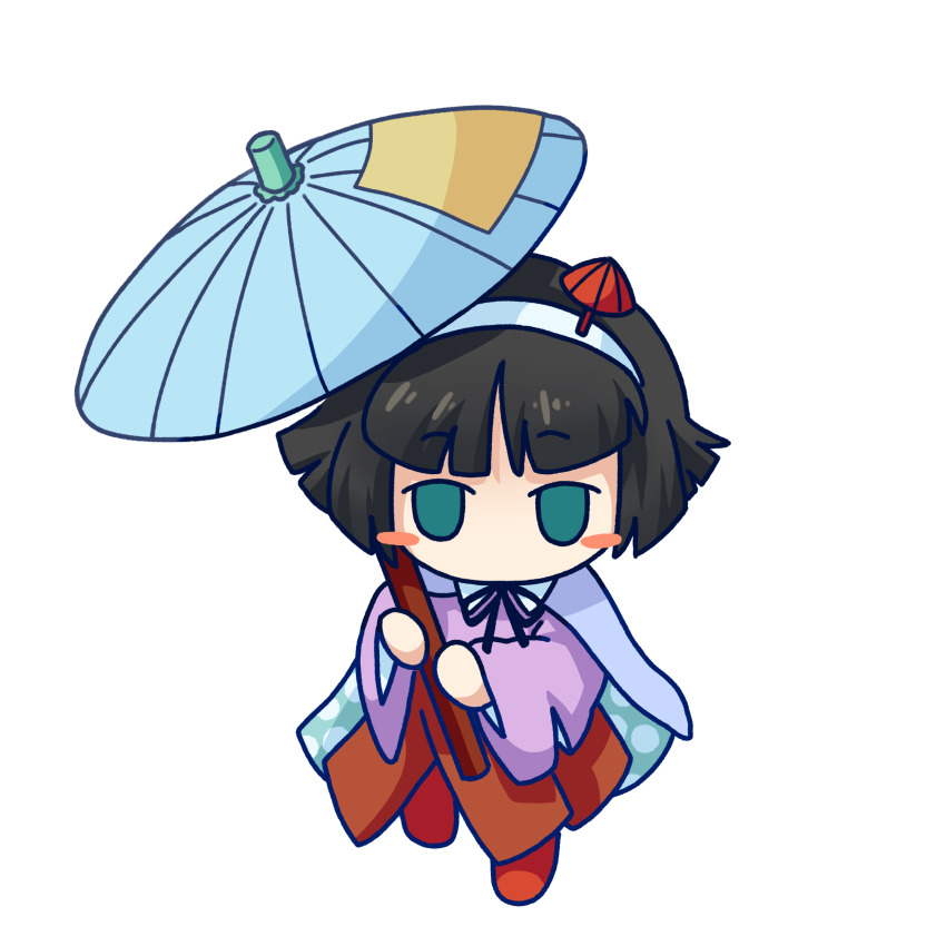 1other absurdres amanomiya_jun androgynous aqua_eyes baila_kuangzi black_hair blue_cape blue_umbrella blush_stickers cape chibi chinese_commentary collared_shirt commentary_request hairband highres holding holding_umbrella len&#039;en long_sleeves no_mouth no_nose oil-paper_umbrella other_focus purple_shirt red_skirt shirt short_hair simple_background skirt solo transparent_background two-sided_cape two-sided_fabric umbrella umbrella_hair_ornament white_hairband wide_sleeves