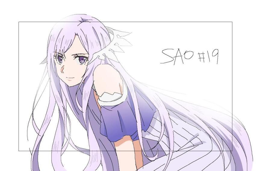 1girl bare_arms bare_shoulders check_commentary commentary commentary_request dress english_text hair_ornament isaka(_ria_iks) light_smile long_dress long_hair looking_at_viewer puffy_sleeves purple_dress purple_eyes purple_hair quinella sword_art_online sword_art_online:_alicization very_long_hair white_background