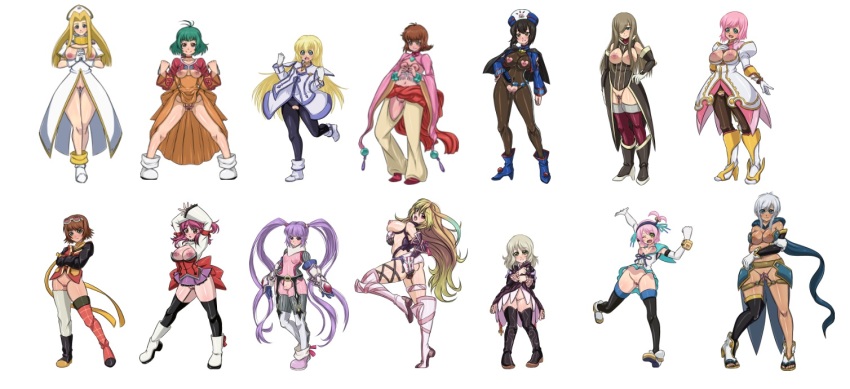 annie_barrs black_hair blonde_hair bottomless breasts breasts_out brown_hair cheria_barnes chloe_valens colette_brunel elize_lutus estellise_sidos_heurassein farah_oersted green_hair kanonno_earhart large_breasts looking_at_viewer milla_maxwell mint_adenade multiple_girls no_panties pink.s pink_hair purple_hair pussy revealing_clothes rita_mordio rondoline_e_effenberg sophie_(tales) tales_of_(series) tales_of_eternia tales_of_graces tales_of_legendia tales_of_phantasia tales_of_rebirth tales_of_symphonia tales_of_the_abyss tales_of_the_world tales_of_the_world_radiant_mythology_2 tales_of_vesperia tales_of_xillia tear_grants thighhighs topless_female upskirt white_hair