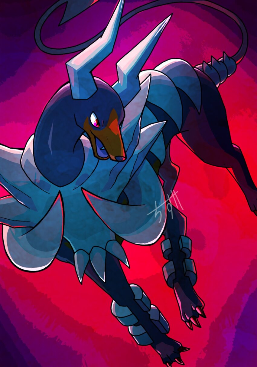 1202_cheese animal_focus claws dog fang gen_2_pokemon highres horns houndoom mega_houndoom mega_pokemon nintendo open_mouth pokemon pokemon_(creature) red_eyes slit_pupils smile solo spikes