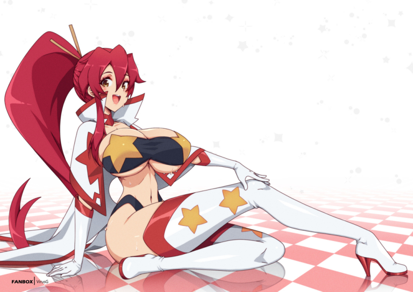 breasts large_breasts long_hair ponytail red_hair solo tengen_toppa_gurren_lagann very_long_hair virus-g yoko_littner