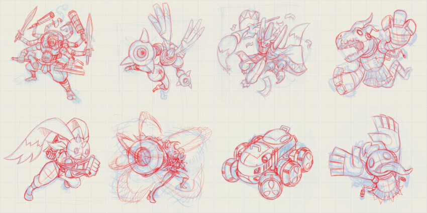 appmon beelstarmon cannon damedamon digibeetle digimon digimon_(creature) doumon highres horns rapidmon_(armor) rapidmon_(perfect) sketch sukasimon taomon tongue tongue_out traditional_media turuiemon vulcanusmon wheel yin_yang