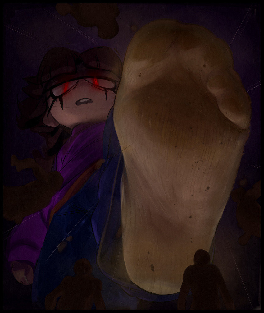 2024 crushed crushing dirty dirty_feet feet feet_up foooolyart foot_focus giant giantess highres image_macro_(meme) meme size_comparison size_difference socks squishing stomping stuart_pot toes