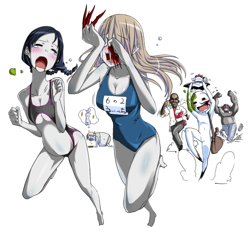 bikini black_one-piece_swimsuit blood blue_one-piece_swimsuit boomer_(left4dead) chasing left_4_dead left_4_dead_1 louis_(left4dead) micro_bikini miitoban nosebleed one-piece_swimsuit running spitter_(left4dead) swimsuit tank_(left4dead) tears witch_(left4dead)