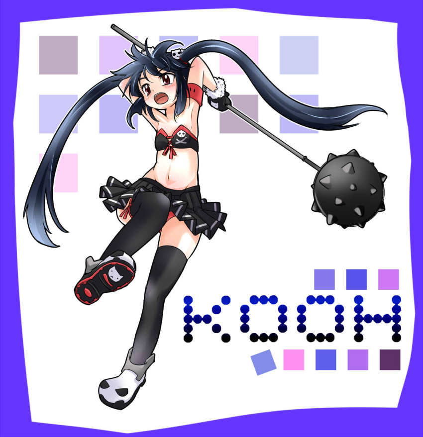 1girl blush female_focus flat_chest highres kooh long_hair naegi_(naegidokoro) nibiqn open_mouth pangya skirt solo twintails very_long_hair weapon