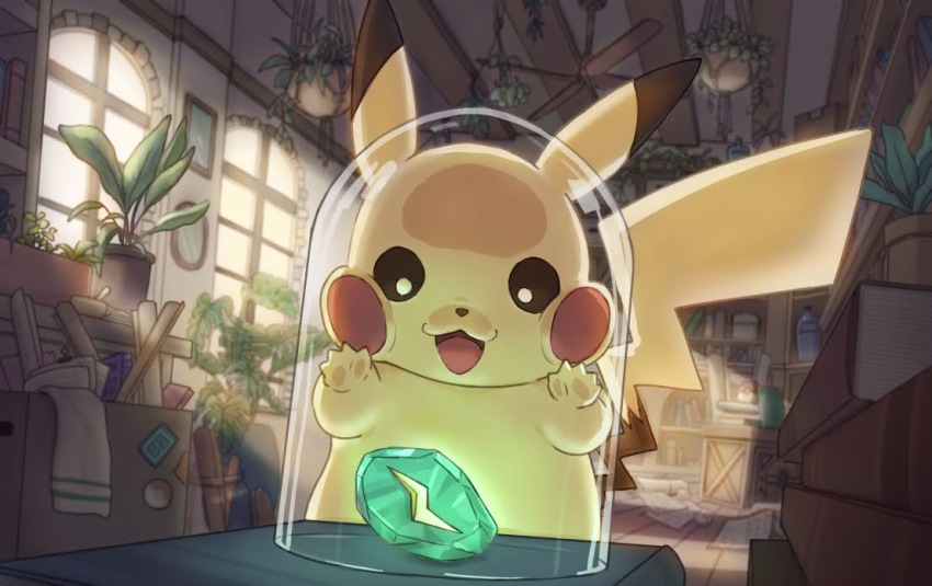 against_glass animal_focus box bright_pupils evolution_stone evolutionary_stone excited game_freak gen_1_pokemon hanging_plant luna_mokamoka nintendo no_humans open_mouth pikachu plant pokemon pokemon_(creature) potted_plant solo squishing sunlight thunder_stone white_pupils window wooden_floor