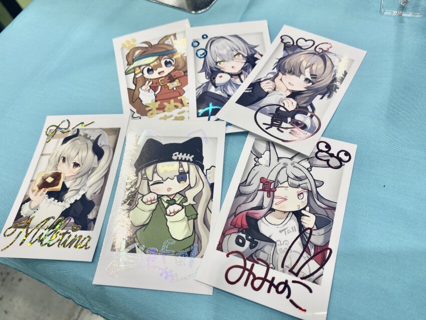 &gt;_o 6+girls ahoge anger_vein animal_ear_fluff animal_ears animal_hat apron beanie black_choker black_dress black_jacket blonde_hair blue_eyes blunt_bangs blush braid bread bread_slice brown_hair cat cat_ears cat_girl cat_hat character_name chibi choker closed_mouth collared_shirt dress english_text food food_in_mouth frilled_apron frills green_eyes green_shirt grey_eyes grey_hair grey_jacket hair_between_eyes hair_intakes hair_ornament hair_over_one_eye hairclip hands_up hat highres holding holding_food horns jacket kipfel_(vrchat) layered_sleeves long_hair long_sleeves looking_at_viewer mafuyu_(vrchat) maid maid_apron maid_headdress mamehinata milltina_(vrchat) mole mole_under_eye mouth_hold multicolored_hair multiple_girls one_eye_closed one_eye_covered open_clothes open_jacket open_mouth paw_pose photo_(medium) photo_(object) ponytail puffy_long_sleeves puffy_short_sleeves puffy_sleeves rainy_(vrchat) rakuyui_vrc red_eyes red_hair red_shirt rurune_(vrchat) shirt short_over_long_sleeves short_sleeves smile sweater toast tongue tongue_out twintails two-tone_hair very_long_hair visor_cap vrchat white_apron white_jacket white_shirt yellow_eyes
