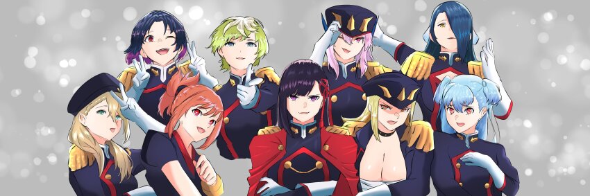 6+girls absurdres azuma_fubuki blonde_hair blue_eyes breasts cleavage ezo_yakumo hat highres izumo_tenka kamiunten_mira large_breasts long_hair mato_seihei_no_slave multiple_girls tatara_konomi tsukiyono_bell uzen_kyouka varvara_pilipenko yamashiro_ren
