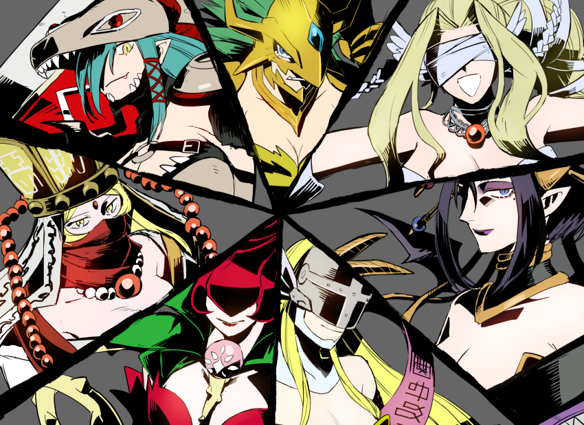 6+girls angewomon armor belt breasts digimon digimon_(creature) highres kinkakumon lilithmon looking_at_viewer mervamon multiple_girls open_mouth pointy_ears red_eyes rosemon sanzomon venusmon wings yellow_eyes