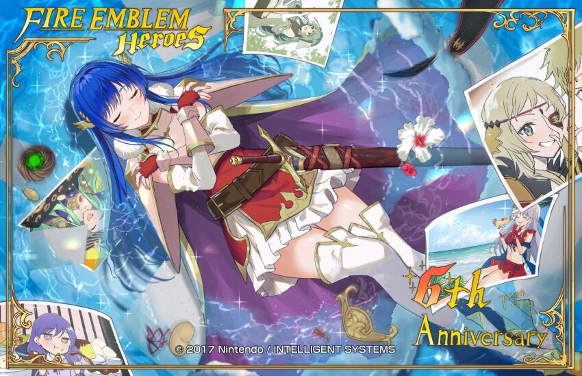 1boy 6+girls anniversary armor armored_dress belt bikini bird blonde_hair blue_hair boots breastplate brown_belt caeda_(beloved_queen)_(fire_emblem) caeda_(fire_emblem) cape closed_eyes closed_mouth commentary_request copyright_name dress eating eyepatch father_and_daughter fingerless_gloves fire_emblem fire_emblem:_mystery_of_the_emblem fire_emblem:_path_of_radiance fire_emblem:_radiant_dawn fire_emblem:_three_houses fire_emblem_echoes:_shadows_of_valentia fire_emblem_fates fire_emblem_heroes flower food food_on_face fork fur-trimmed_cape fur_trim gloves green_eyes green_hair grin hair_flower hair_ornament halloween halloween_costume hat holding holding_fork ichikawa_haru ilyana_(fire_emblem) ilyana_(halloween)_(fire_emblem) long_hair lying micaiah_(fire_emblem) micaiah_(wavecrest_maiden)_(fire_emblem) multiple_girls navel nintendo odin_(fire_emblem) official_alternate_costume official_art open_mouth ophelia_(fire_emblem) ophelia_(starlit_maiden)_(fire_emblem) out_of_frame partially_submerged photo_(object) purple_eyes purple_hair red_bikini red_dress red_gloves rhea_(fire_emblem) rhea_(halloween)_(fire_emblem) sheath sheathed short_hair shoulder_armor sitting smile stomach swimsuit sword tatiana_(fire_emblem) teeth veil water weapon white_flower white_footwear white_hair witch_hat