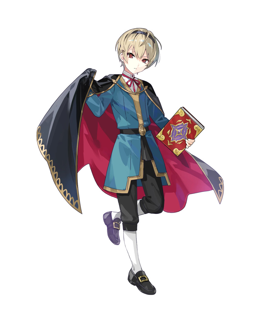 1boy aged_down black_cape blonde_hair book brown_eyes cape fire_emblem fire_emblem_fates fire_emblem_heroes highres holding holding_book leo_(fire_emblem_fates) leo_(young_sprout)_(fire_emblem_fates) multicolored_cape nintendo non-web_source official_art red_cape solo tiara transparent_background