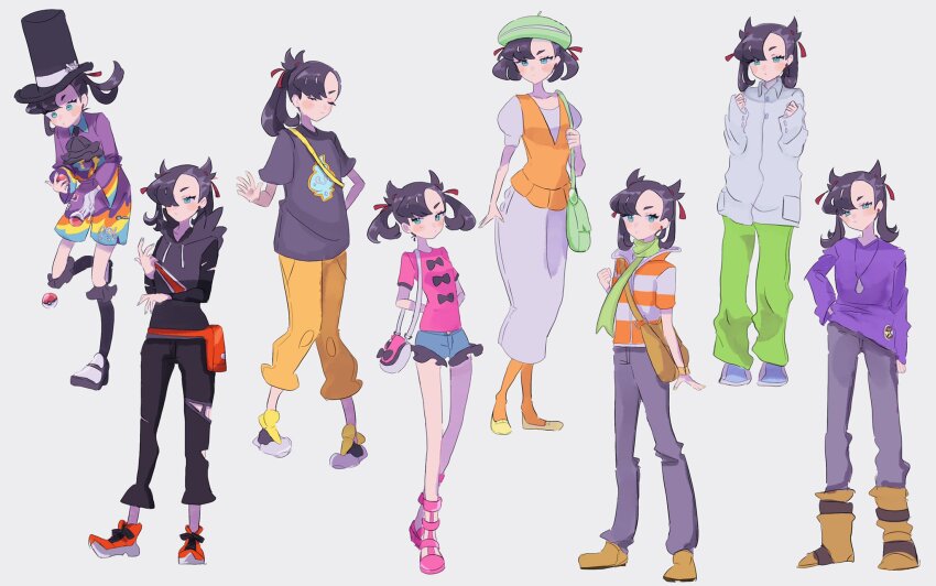 1girl aqua_eyes aqua_hair arm_behind_back ascot avery_(pokemon) avery_(pokemon)_(cosplay) bag barry_(pokemon) barry_(pokemon)_(cosplay) beret bianca_(pokemon) bianca_(pokemon)_(cosplay) black_ascot black_bow black_bowtie black_hair black_headwear black_hoodie black_pants black_shirt black_socks blue_footwear blue_oak blue_oak_(cosplay) boots bow bowtie breasts closed_eyes closed_mouth cosplay denim denim_shorts drawstring dress earrings eneko_(olavcnkrpucl16a) fanny_pack gen_5_pokemon gladion_(pokemon) gladion_(pokemon)_(cosplay) gloves green_bag green_headwear green_pants green_scarf grey_background grey_gloves grey_pants grey_shirt hair_over_one_eye hair_ribbon hand_in_pocket hat hau_(pokemon) hau_(pokemon)_(cosplay) highres holding holding_poke_ball holding_strap hood hood_down hoodie jacket jeans jewelry kneehighs long_hair long_sleeves looking_afar looking_at_viewer looking_down marnie_(pokemon) medium_hair multicolored_shorts multiple_views necklace nintendo orange_bag orange_boots orange_jacket orange_pants orange_pantyhose orange_vest pants pantyhose parted_lips pink_bag pink_sandals pink_shirt poke_ball poke_ball_(basic) pokemon pokemon_bw pokemon_dppt pokemon_rgby pokemon_rse pokemon_sm pokemon_swsh pokemon_xy ponytail print_shirt puffy_short_sleeves puffy_sleeves purple_shirt red_bag red_footwear red_ribbon ribbon sandals scarf shauna_(pokemon) shauna_(pokemon)_(cosplay) shirt shoes short_hair short_shorts short_sleeves shorts shoulder_bag simple_background single_glove sleeveless sleeveless_hoodie sleeves_past_wrists small_breasts socks solo_focus standing striped_clothes striped_jacket top_hat torn_clothes torn_pants torn_shirt twintails vanillite vest wally_(pokemon) wally_(pokemon)_(cosplay) white_dress white_footwear white_jacket yellow_bag yellow_boots yellow_shoes