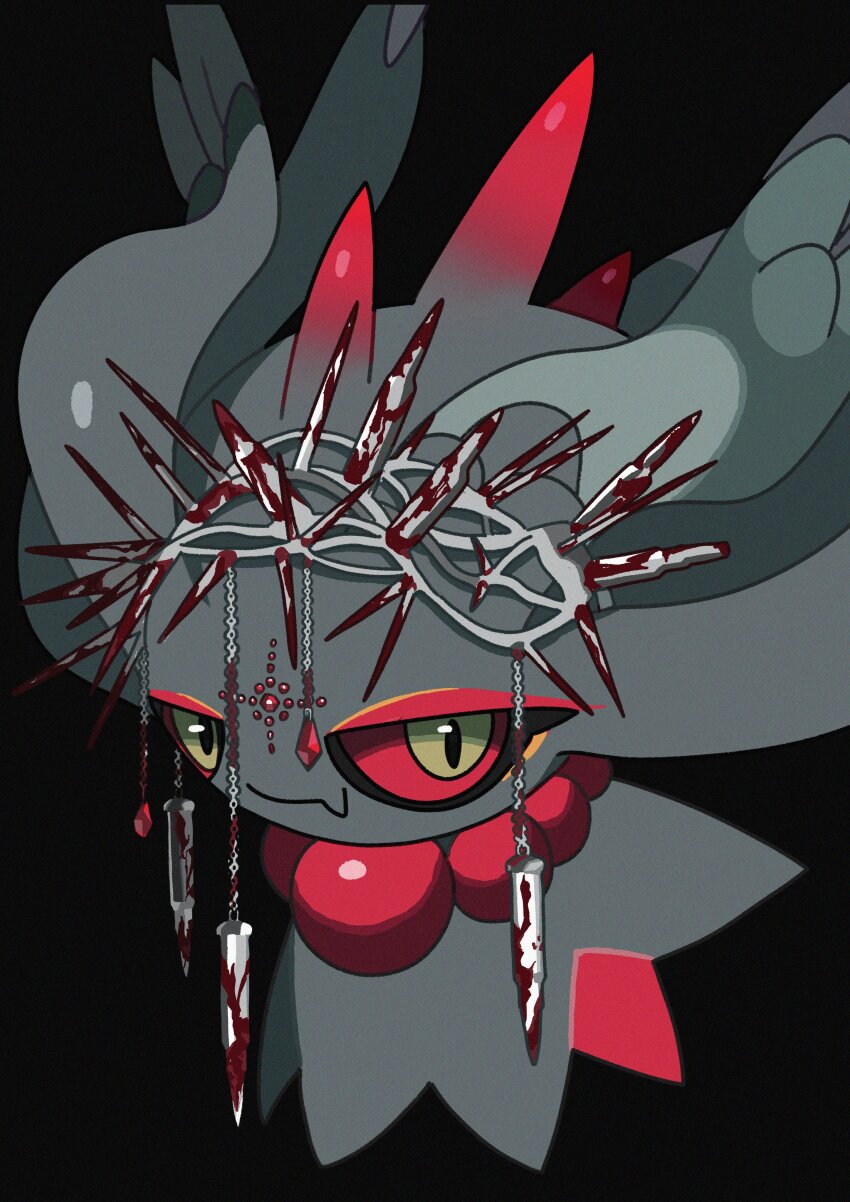 absurdres black_background colored_sclera floating gen_2_pokemon highres jewelry looking_at_viewer misdreavus necklace nintendo no_humans pokemon pokemon_(creature) red_sclera saiku_(zvlku) solo yellow_eyes