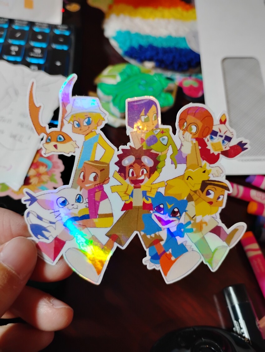 2girls 4boys absurdres armadillo armadimon bird bug cat digimon digimon_(creature) glasses hawkmon hida_iori highres ichijouji_ken inoue_miyako motomiya_daisuke multiple_boys multiple_girls patamon tailmon takaishi_takeru v-mon wings wormmon yagami_hikari