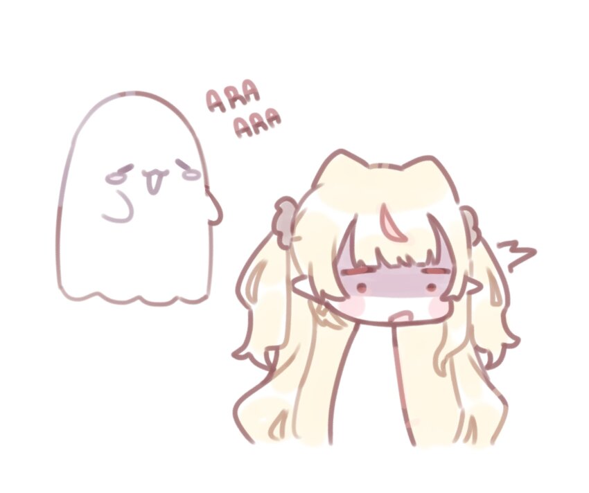 1girl blonde_hair breasts chromashift elf female_focus hag kurotak0 long_hair multicolored_hair necromancer pointy_ears red_eyes red_hair ruby_runeheart small_breasts solo solo_focus two-tone_hair virtual_youtuber vtuber_fanart witch