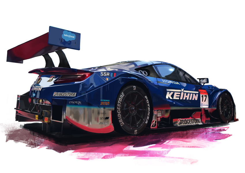 absurdres blue_car bridgestone car highres honda honda_nsx masa_(siriusu-koko) motor_vehicle race_vehicle racecar shadow spoiler_(automobile) sponsor sports_car super_gt vehicle_focus white_background