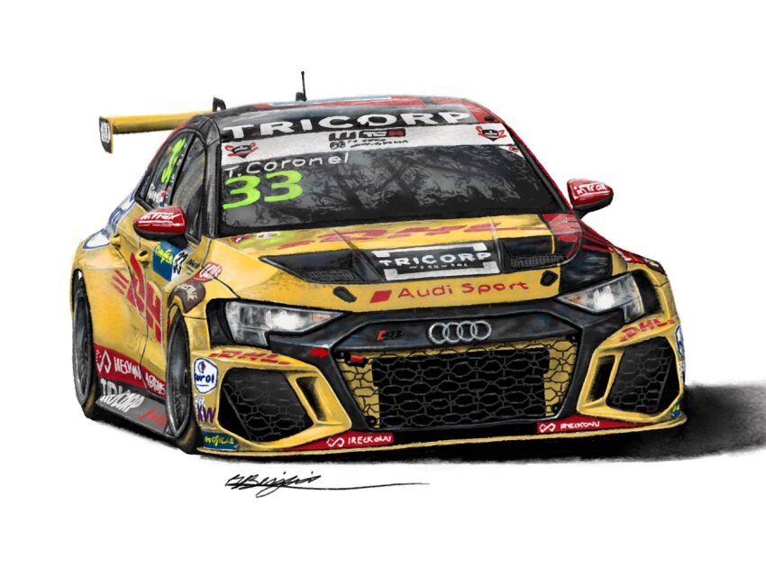 audi audi_rs3 car commentary dhl english_commentary enkei goodyear logo motor_vehicle no_humans race_vehicle racecar radio_antenna real_life richard_benjamin shadow signature simple_background spoiler_(automobile) sponsor tom_coronel vehicle_focus white_background world_touring_car_cup