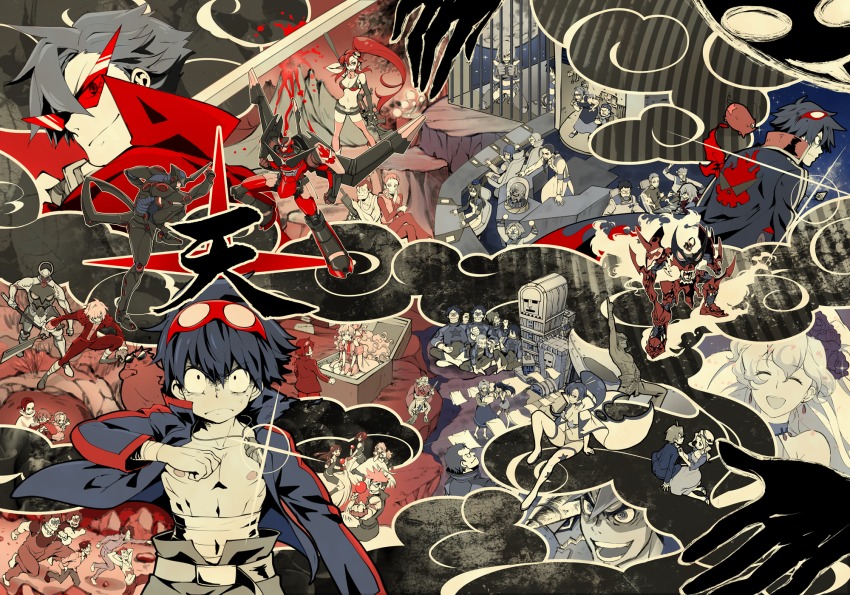 absolutely_everyone aged_down aged_up ailac_coega anne_(ttgl) antispiral attenborough_cortitch barinbo boota_(ttgl) darry_adai dayakka enki_(gurren_lagann) everyone gabal_docker gimmy_adai goggles goggles_on_head gurren-lagann highres jogan kamina_(ttgl) kamina_shades kidd_coega kinon_bachika kittan_bachika kiyal_bachika kiyoh_bachika lazengann leeron_littner leite_jokin lordgenome makken mecha multiple_persona nia_teppelin old_coco robot rossiu_adai simon_(ttgl) tengen_toppa_gurren-lagann_(mecha) tengen_toppa_gurren_lagann tetsukan triangular_eyewear umapan viral_(ttgl) volcano yoko_littner zoushi_kanai