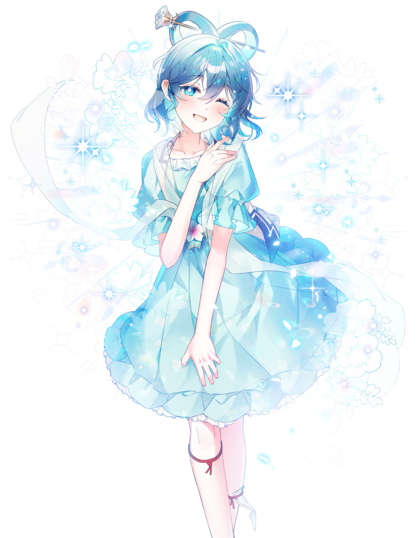 1girl absurdres blue_dress blue_eyes blue_hair chinese_clothes dress hair_rings highres it_po_(sss_cmy) kaku_seiga looking_at_viewer open_mouth short_hair smile solo touhou