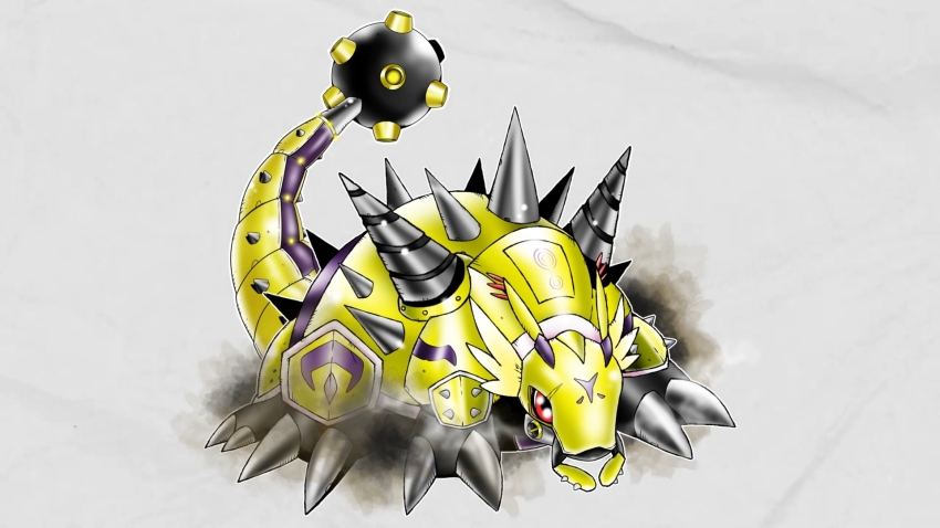 ankylomon armor digimon digimon_(creature) drill highres oridigi spikes tail