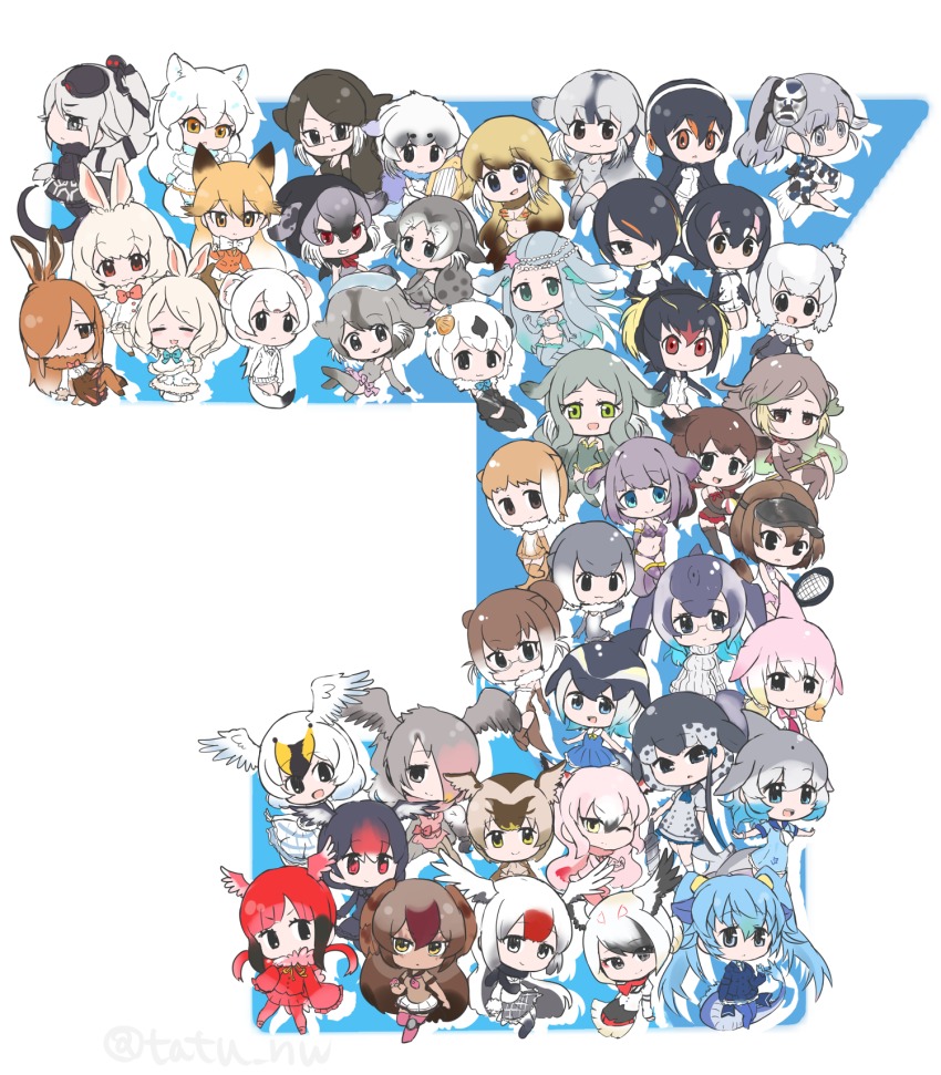 10s 6+girls :3 ^_^ alaskan_sea_otter_(kemono_friends) animal_ears animal_print annotated arctic_fox_(kemono_friends) arctic_hare_(kemono_friends) artist_name baikal_seal_(kemono_friends) bearded_seal_(kemono_friends) bikini black_eyes black_hair black_swan_(kemono_friends) blonde_hair blue_eyes blue_hair blue_whale_(kemono_friends) blush bow bowtie brown_eyes brown_hair california_sea_lion_(kemono_friends) californian_sea_otter_(kemono_friends) cetacean_tail chibi chinese_white_dolphin_(kemono_friends) closed_eyes common_bottlenose_dolphin_(kemono_friends) common_dolphin_(kemono_friends) dress dugong_(kemono_friends) egyptian_goose_(kemono_friends) emperor_penguin_(kemono_friends) eurasian_otter_(kemono_friends) european_hare_(kemono_friends) closed_eyes ezo_red_fox_(kemono_friends) fins fish_tail fox_ears fur_collar fur_trim genbu_(kemono_friends) gentoo_penguin_(kemono_friends) glasses gradient_eyes gradient_hair greater_flamingo_(kemono_friends) green_eyes grey_eyes grey_hair hair_ornament harp harp_seal_(kemono_friends) hat head_wings highres hooded_seal_(kemono_friends) humboldt_penguin_(kemono_friends) instrument japanese_otter_(kemono_friends) jinmen-gyo_(kemono_friends) kemono_friends kita_kitsune long_hair low_twintails mask mediterranean_monk_seal_(kemono_friends) mountain_hare_(kemono_friends) multicolored_eyes multicolored_hair multiple_girls narwhal_(kemono_friends) northern_fur_seal_(kemono_friends) open_mouth oriental_stork_(kemono_friends) otter_ears otter_tail pink-backed_pelican_(kemono_friends) platypus_(kemono_friends) rabbit_ears rabbit_tail racket red-crowned_crane_(kemono_friends) red_eyes red_hair ribbed_sweater ringed_seal_(kemono_friends) rockhopper_penguin_(kemono_friends) scarf scarlet_ibis_(kemono_friends) seiryuu_(kemono_friends) shell short_hair skirt small-clawed_otter_(kemono_friends) smug southern_sea_otter_(kemono_friends) spot-billed_duck_(kemono_friends) standing steller&#039;s_sea_cow_(kemono_friends) steller&#039;s_sea_lion_(kemono_friends) steller_sea_lion_(kemono_friends) stoat_(kemono_friends) sweater swimsuit tail tatsuno_newo tennis_racket tundra_swan_(kemono_friends) twintails twitter_username walrus_(kemono_friends) weasel_ears weasel_tail white_background white_hair wings