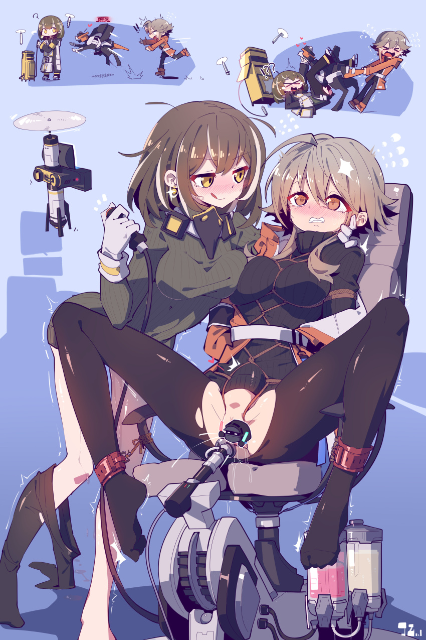 ! !! &gt;_&lt; 2girls :d ? ^^^ absurdres ahoge anger_vein arknights arms_behind_back artistic_error bar_censor bdsm bird_mask black_legwear black_sweater blue_background blush bondage boots bound breasts brown_eyes brown_footwear brown_hair camera censored chair character_censor chinese_commentary clenched_teeth clothes_pull coat controller crotch_cutout cuffs dildo doctor_(arknights) drone earrings female_ejaculation female_focus female_orgasm full_body gloves green_sweater grey_gloves hair_between_eyes head_steam highres hood hooded_coat imazawa jewelry jumping knotted_dildo large_variant_set leaning_forward licking_lips light_brown_hair looking_at_another m_legs magallan_(arknights) mask mask_around_neck mayer_(arknights) medium_breasts medium_hair messy_hair multicolored_hair multiple_girls nervous_sweating no_panties no_shoes non-humanoid_robot novelty_censor object_insertion off_shoulder open_clothes open_coat open_mouth orange_coat orgasm pantyhose pantyhose_around_one_leg pantyhose_pull pulling pussy_juice rape remote_control restrained revenge ribbed_sweater robot robot_animal robot_dog robot_sex rope running sanpaku sex_machine sex_toy shackles shibari short_hair sidelocks simple_background sitting skates smile spread_legs standing stomach_bulge streaked_hair sweat sweater taut_clothes tearing_up tears teeth tongue tongue_out torn_clothes torn_legwear trembling turtleneck turtleneck_sweater two-tone_hair v-shaped_eyebrows vaginal vaginal_object_insertion variant_set white_coat white_hair winter_clothes winter_coat xd yellow_eyes