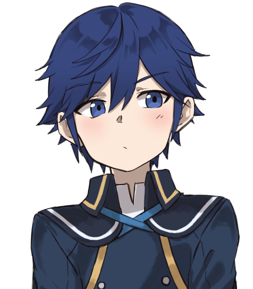 1boy aged_down blue_eyes blue_hair blue_shirt child chrom_(fire_emblem) chrom_(young)_(fire_emblem) closed_mouth collared_shirt commentary_request fire_emblem fire_emblem_awakening highres male_focus nintendo portrait shirt simple_background solo white_background zuzu_(ywpd8853)