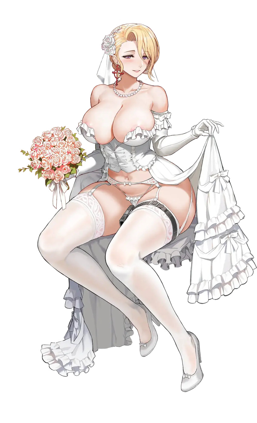 1girl amy_razor areola_slip bare_shoulders blonde_hair bouquet breasts bridal_lingerie bridal_veil bride cleavage corset dress earrings elbow_gloves flower full_body game_cg garter_straps gloves hair_between_eyes high_heels highres jewelry large_breasts last_origin lingerie looking_at_viewer navel necklace official_art open_clothes open_dress panties pearl_necklace purple_eyes sitting skirt_hold smile solo tachi-e taesi thighhighs transparent_background underwear veil wedding_dress white_gloves white_panties white_thighhighs