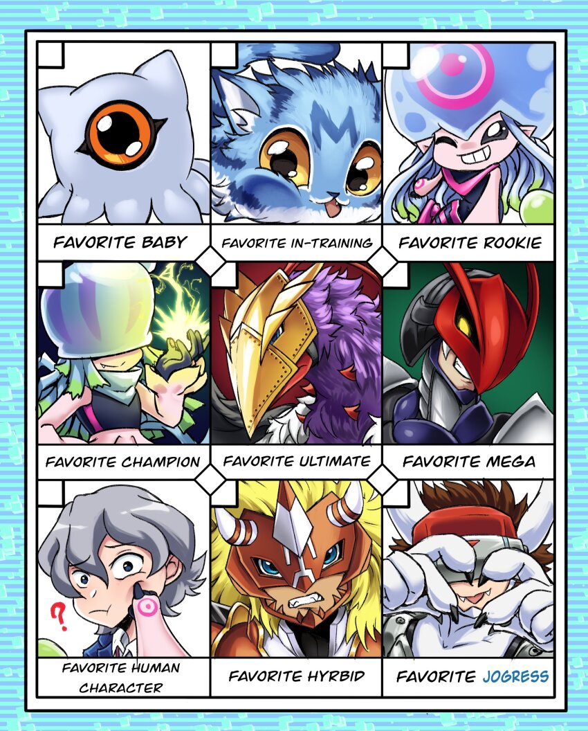 absurdres agnimon digimon digimon_(creature) highres jellyfish_girl jellymon kuramon monster_girl no_eyes ravmon silphymon tentacle_hair tentacles teslajellymon wanyamon yatagaramon_(digimon_savers)