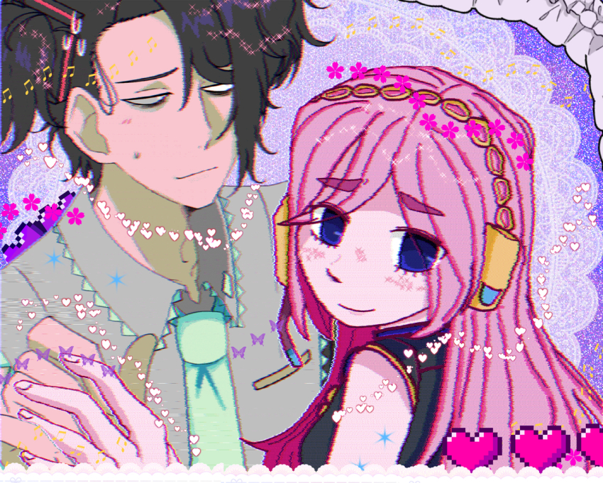 couple crossover dazai_osamu_(isekai_shikkaku) hatsune_miku isekai_shikkaku megurine_luka sacchan_(isekai_shikkaku) vocaloid