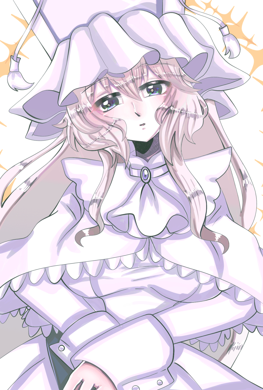 1girl amulet c-yamada758 green_eyes highres long_hair looking_at_viewer magical_girl mahou_shoujo_madoka_magica mahou_shoujo_oriko_magica mikuni_oriko solo upper_body veil white_hair white_veil