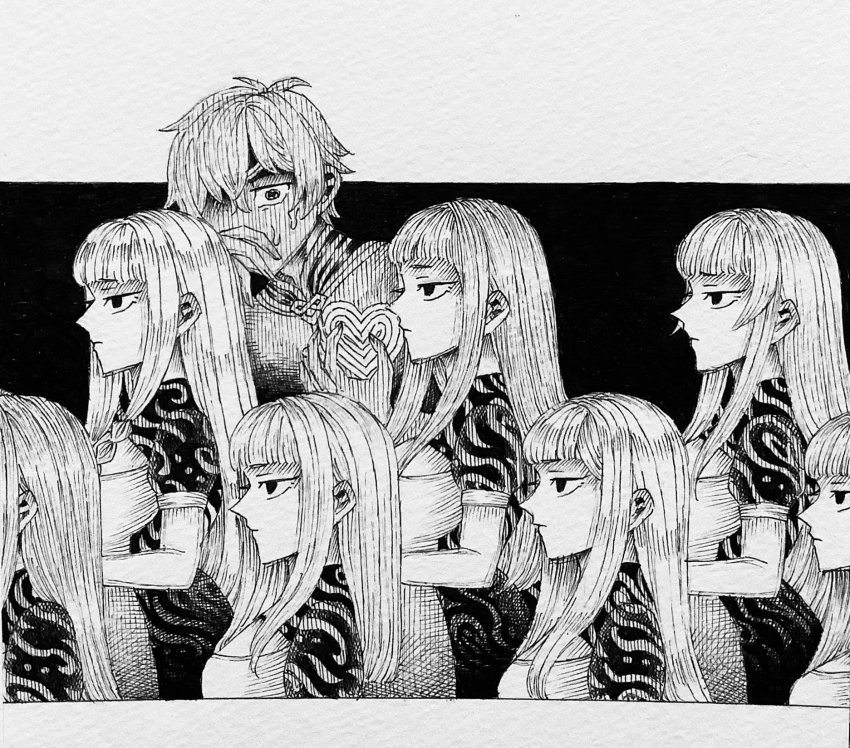1boy hand_on_own_face highres multiple_girls panic re:zero_kara_hajimeru_isekai_seikatsu regulus_corneas ringanomi short_hair