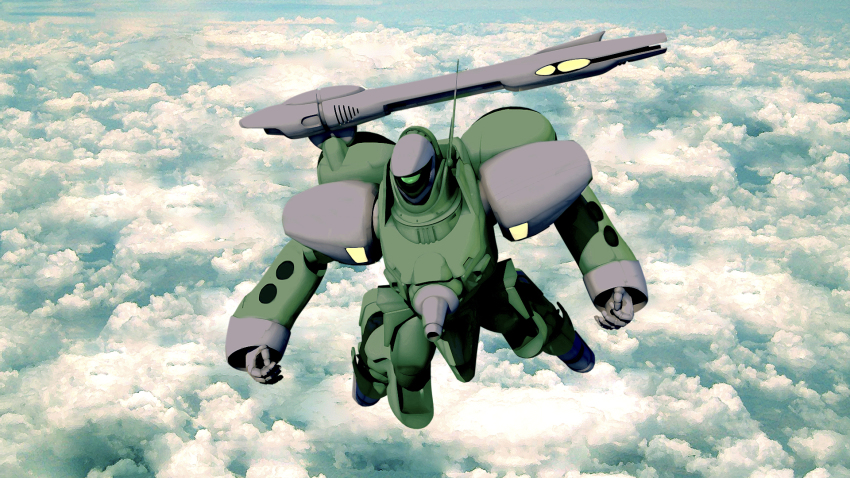 1980s_(style) above_clouds alien armor bad_id bad_pixiv_id cannon cloud flemenmik flying highres macross macross:_do_you_remember_love? mars_br mecha no_humans nousjadeul-ger oldschool power_armor realistic redesign retro_artstyle robot science_fiction sky zentradi