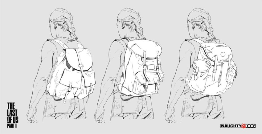 1girl abby_(the_last_of_us) ashley_swidowski backpack bag braid concept_art from_behind greyscale monochrome muscular official_art pocket tank_top the_last_of_us_(series) the_last_of_us_2