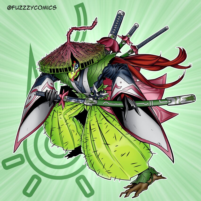 1other absurdres digimon digimon_(creature) digimon_adventure_02 fuzzzycomics highres oridigi original other_focus shurimon solo sword weapon