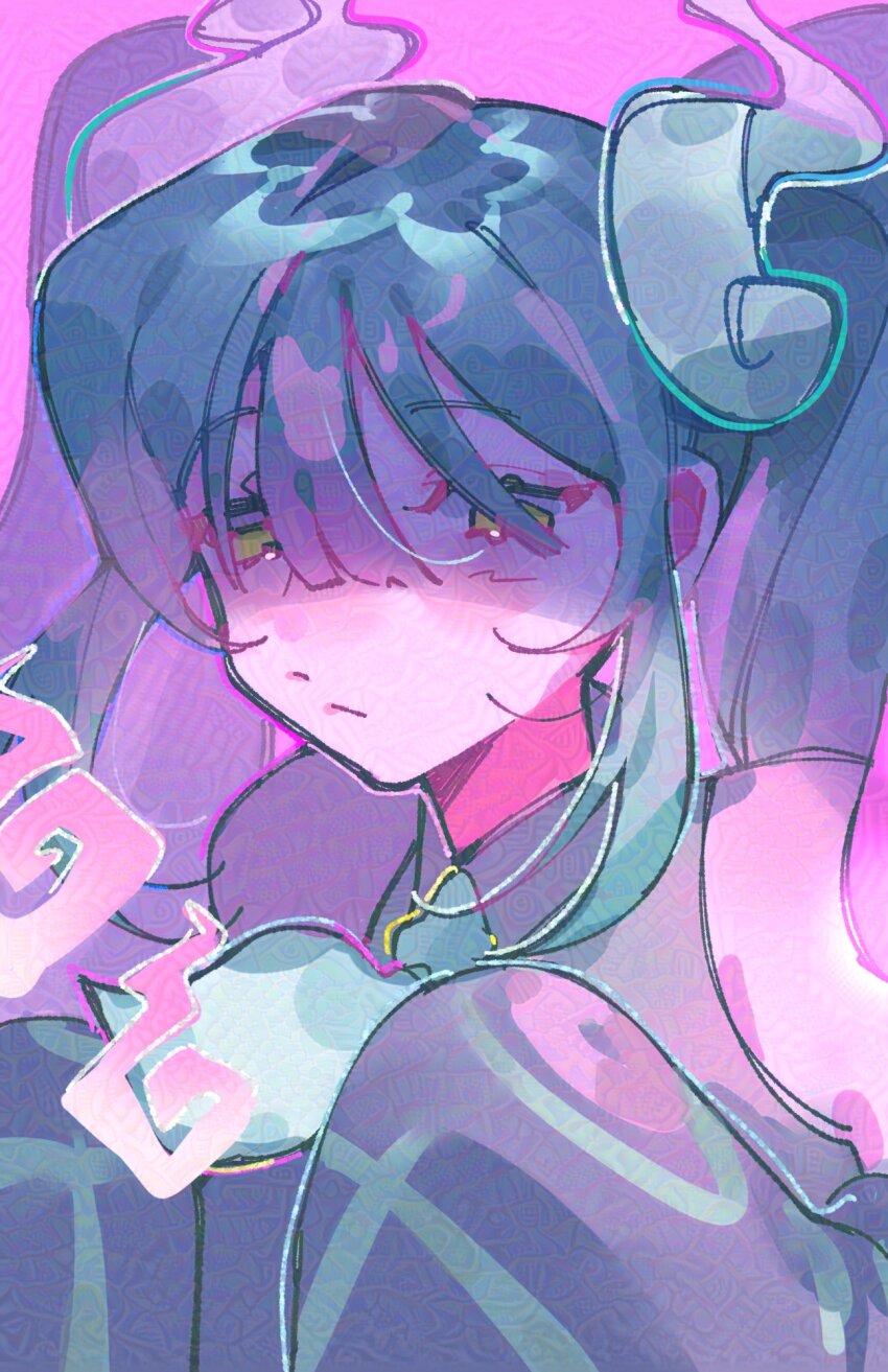 1girl aqua_hair aqua_necktie bare_shoulders detached_sleeves ghost_miku_(project_voltage) grey_shirt hair_between_eyes hatsune_miku highres long_hair looking_at_viewer myun_(myun_art) necktie nintendo pale_skin pokemon pokemon_(creature) project_voltage shirt simple_background sleeves_past_wrists solo twintails upper_body very_long_hair vocaloid will-o&#039;-the-wisp_(mythology) yellow_eyes