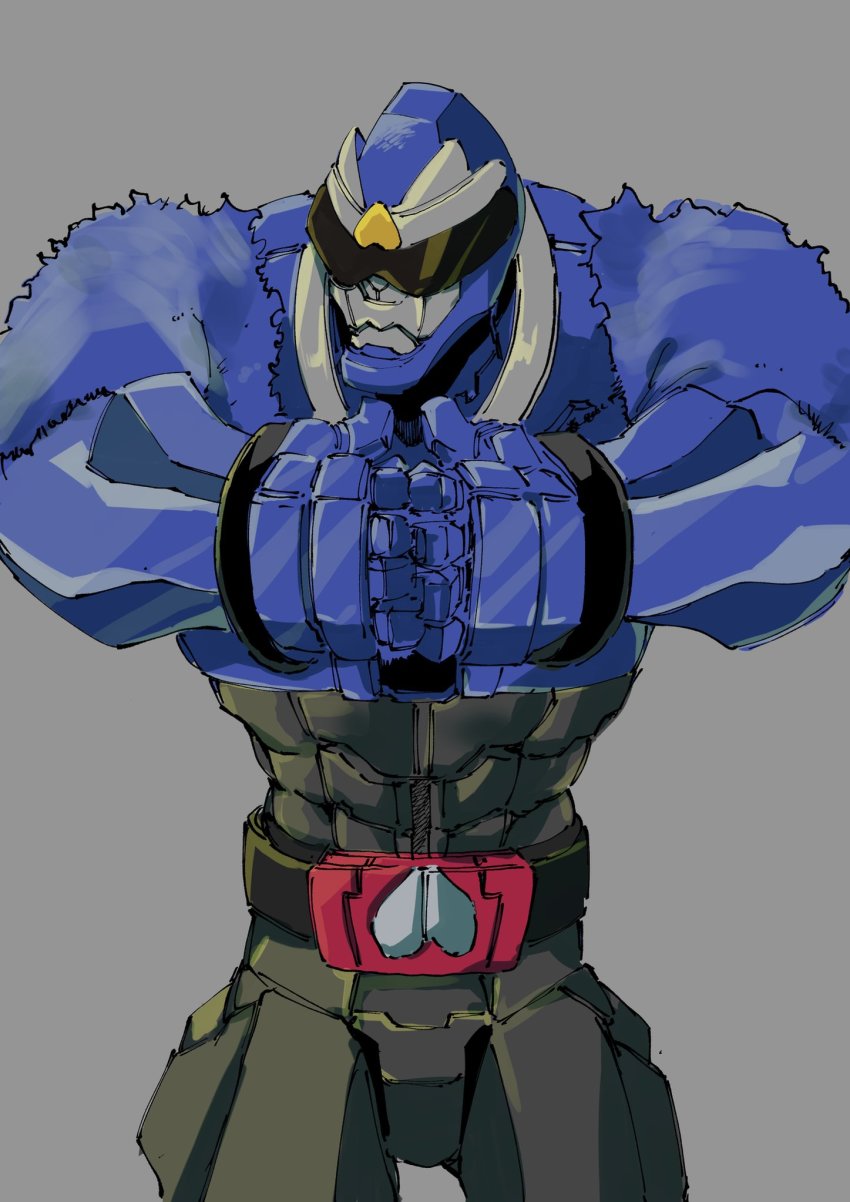 1boy abs animification avataro_sentai_donbrothers black_pants blue_fur clenched_hands gorilla highres ichitaka_(1015ichitaka) muscular muscular_male own_hands_together pants sarubrother stylistic sunglasses super_sentai
